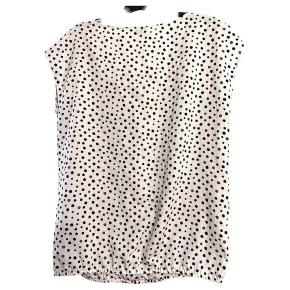 LOFT Polka Dot Blouse Size S | Black Cream Pleated Front Flowy Top Chic - Picture 5 of 6